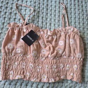 Forever 21 Peach Floral Smocked Top